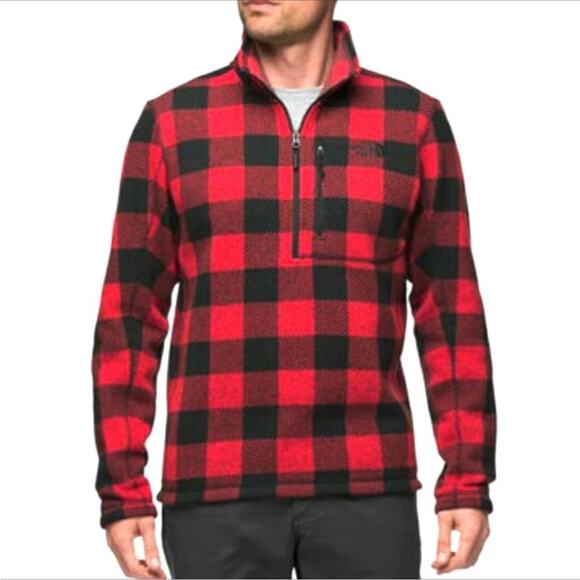 The North Face Buffalo Plaid 1/4 Zip Fleece Pullover Red Black Size Large - Picture 1 of 6